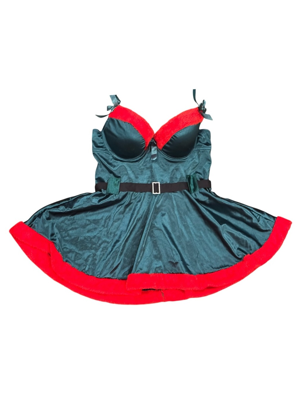 Festive Green & Red Satin Babydoll Chemise